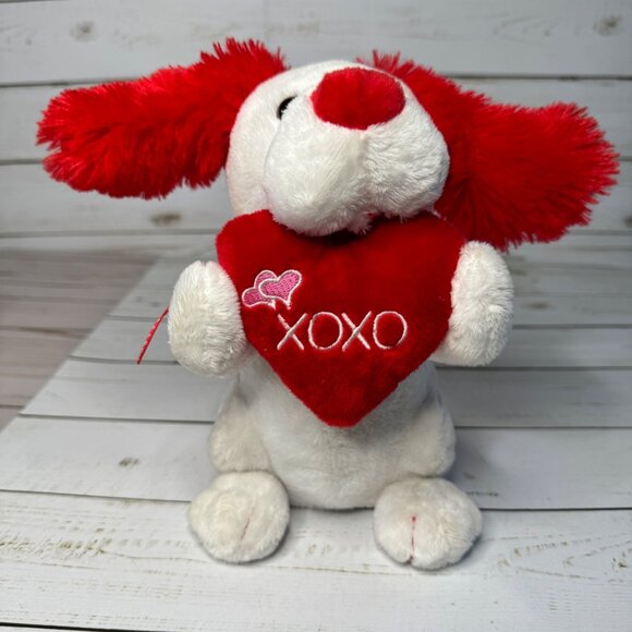 Animatronics Valentines White 8" Plush Puppy Red Ears Heart Sings Be My Girl - Picture 1 of 9